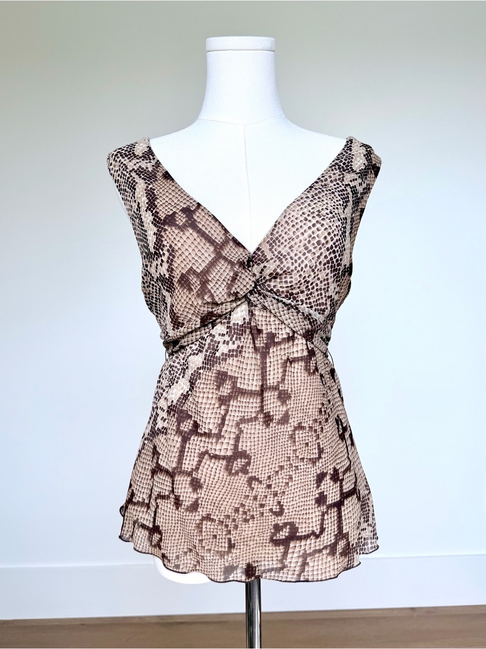 Y2K AB Studio Beige and Brown Snake-Print Top